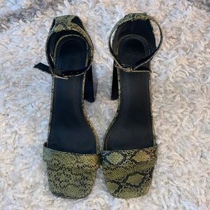 Green snake skin chunky heels